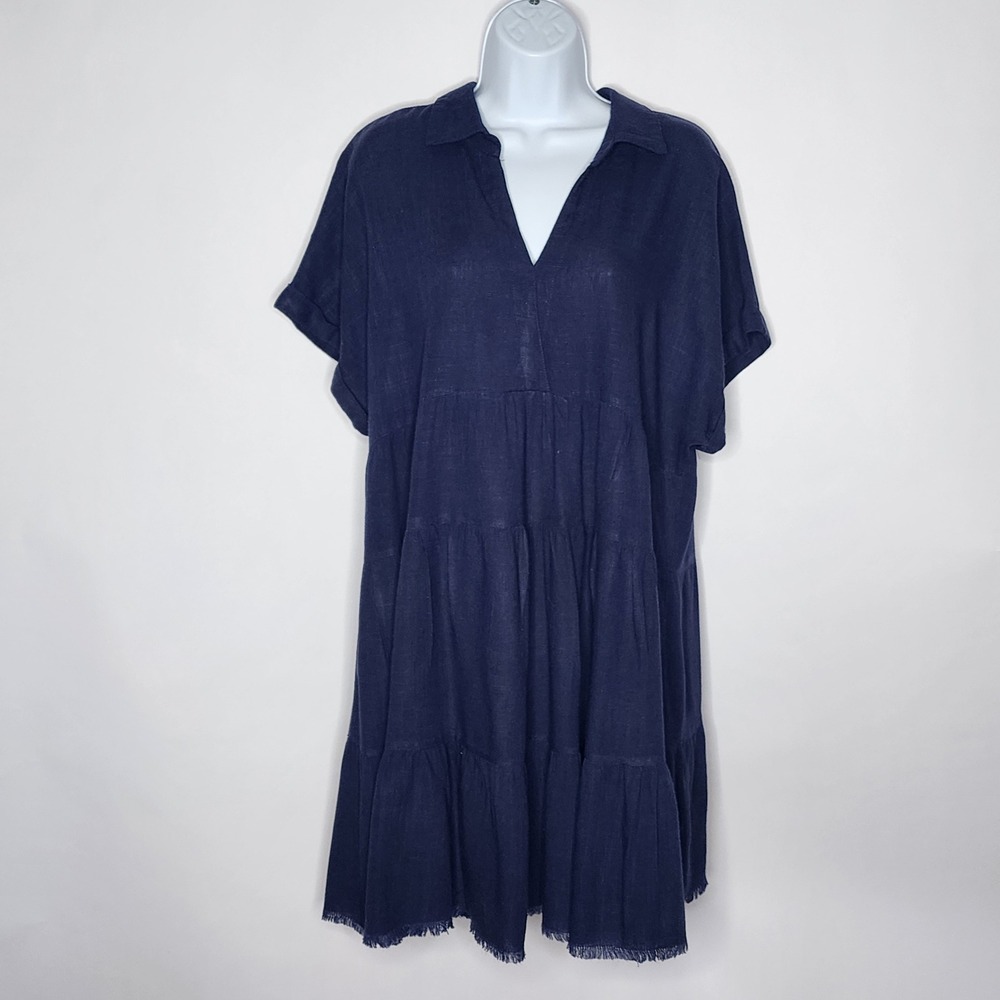 Umgee Short Ruffle Tiered Mini Dress Dark Blue Size Large